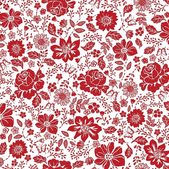 Garden Redwork Large Redwork Floral CD3101 White